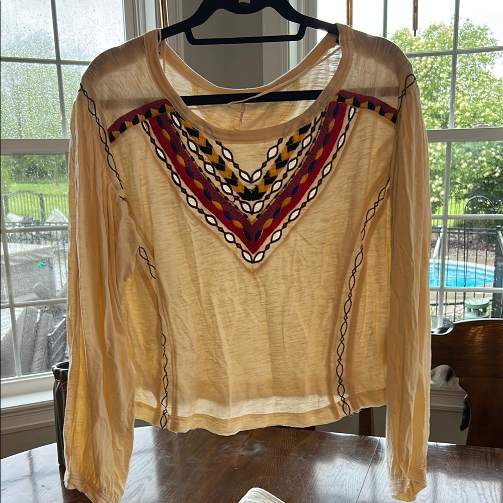 Free People Cream and Red Blouse